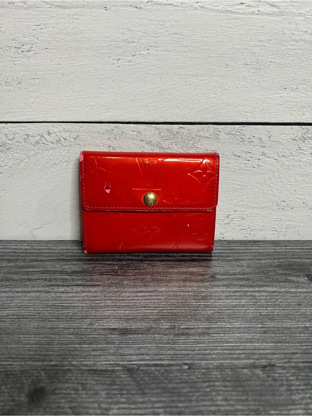 Authentic Louis Vuitton Red Vernis Small Wallet with Monogram